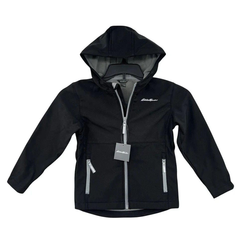 Eddie Bauer Windfoil Hoodie Size Youth XS Black Softshell Fleece Lined Gorpcore